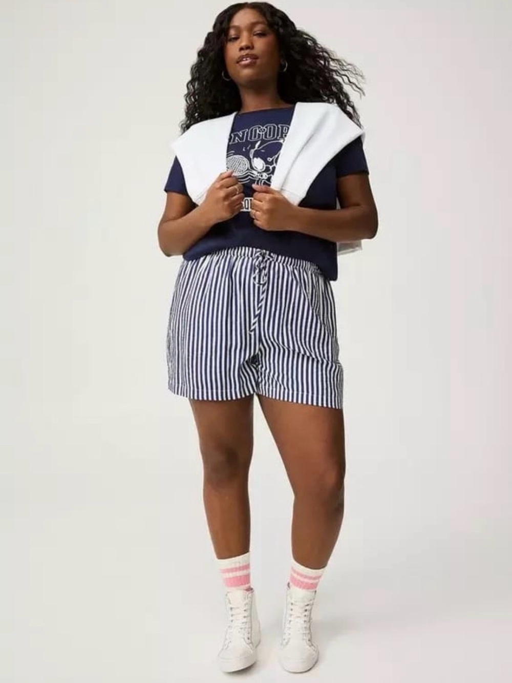 Torrid Blue & White Striped Drawstring Shorts